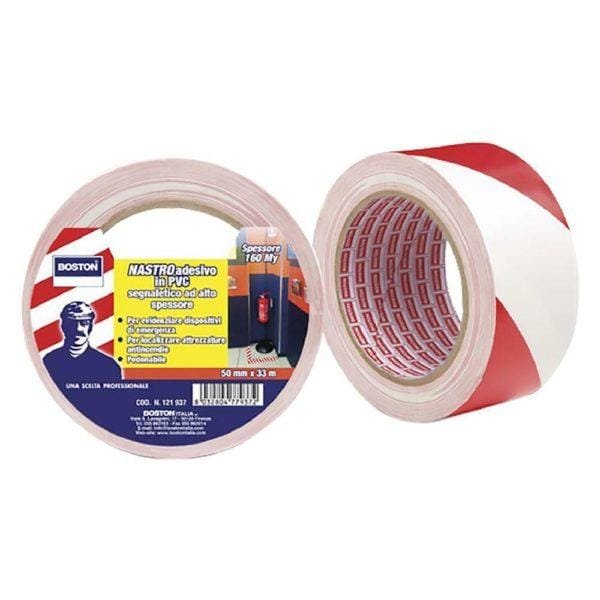 Nastro segnaletico ADESIVO bianco/rosso 50 mm x 33 metri