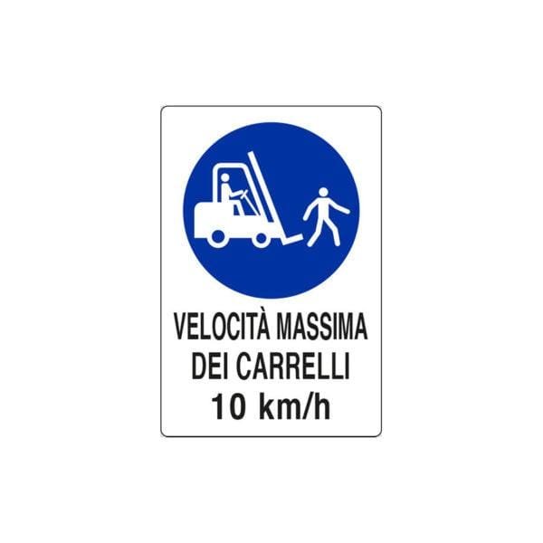 Cartello in alluminio "VELOCITÀ MASSIMA DEI CARRELLI 10 KM/H" 50x35