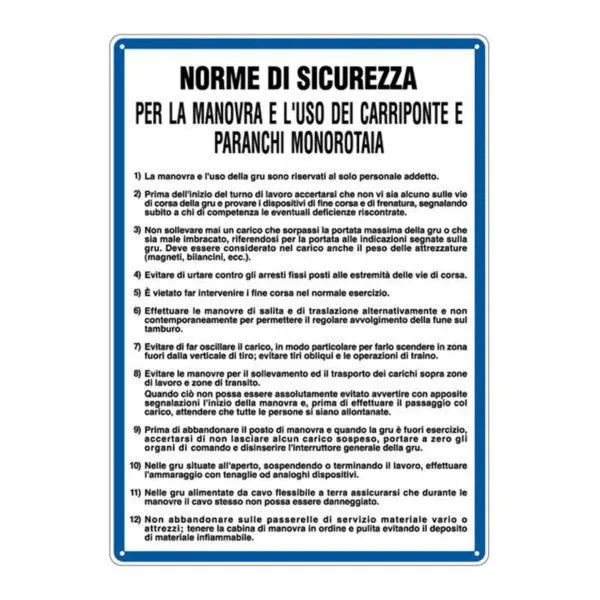 Cartello in alluminio 333 X 470 - Norme carriponti paranchi
