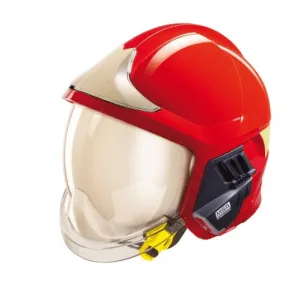 CASCO/ELMETTO AIB GALLET F1XF (Colore rosso, visiera dorata, visore oculare, placca frontale dorata, protezione nucale allum., supporto per lampada esterna) - MSA