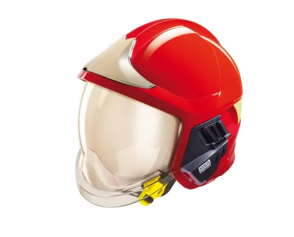 CASCO AIB GALLET F1XF (Colore rosso, visiera dorata, visore oculare, placca frontale dorata, protezione nucale allum., supporto per lampada esterna) - MSA