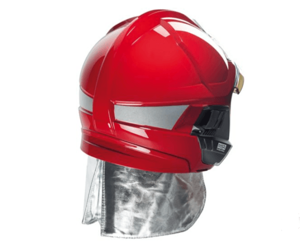 CASCO AIB GALLET F1XF (Colore rosso, visiera dorata, visore oculare, placca frontale dorata, protezione nucale allum., supporto per lampada esterna) - MSA - immagine 2