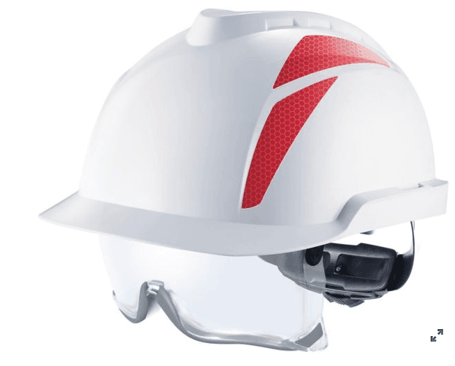 Casco/Elmetto V-Gard 930 BIANCO NON VENTILATO CON ADESIVI ROSSI