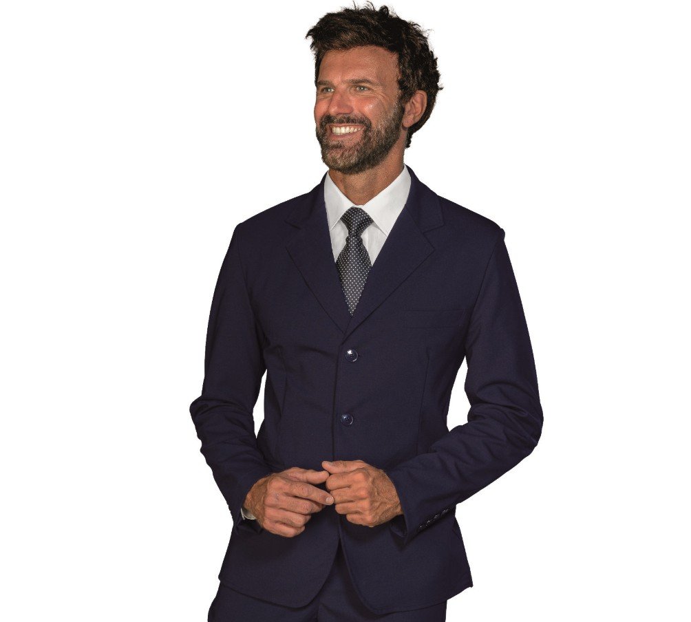 GIACCA CLEVELAND BLU STRETCH LANA 54% POLYESTER 44% WOOL (LANA) 2% SPANDEX